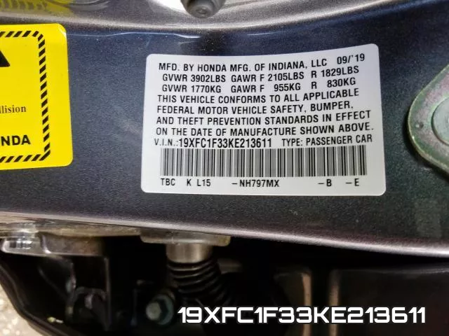 19XFC1F33KE213611 фото 2