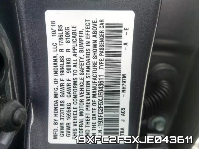 19XFC2F5XJE043611 фото 2