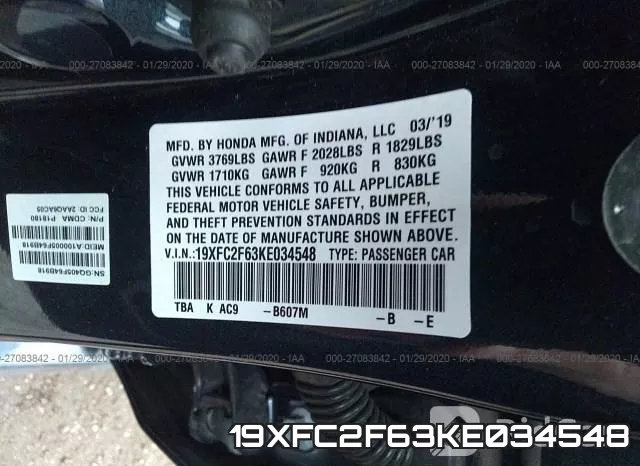19XFC2F63KE034548 фото 10