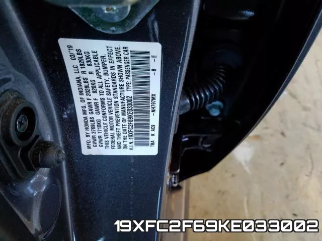 19XFC2F69KE033002 фото 2
