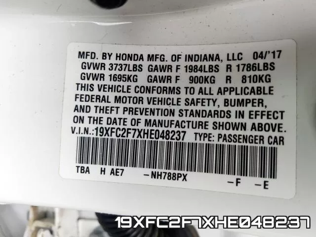 19XFC2F7XHE048237 фото 2