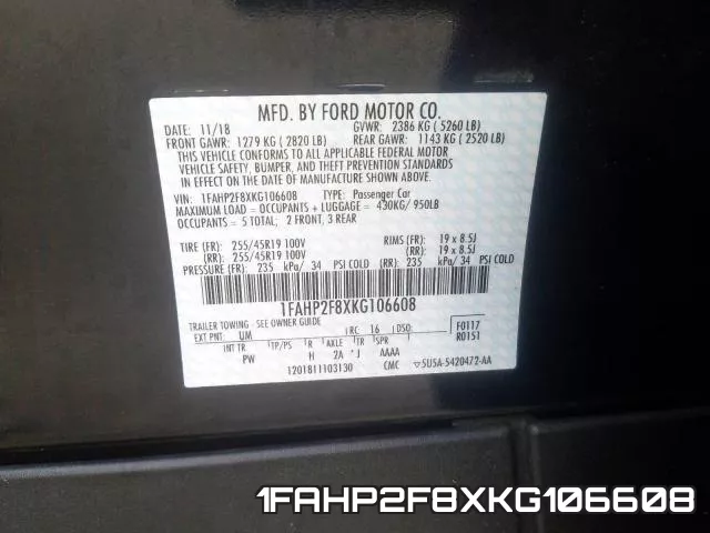 1FAHP2F8XKG106608 фото 2