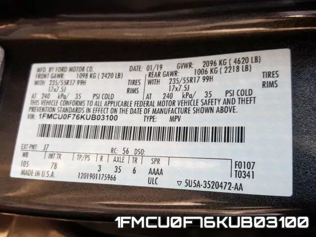 1FMCU0F76KUB03100 фото 2