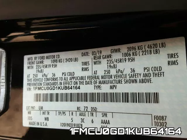 1FMCU0GD1KUB64164 фото 2
