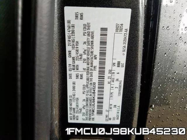 1FMCU0J98KUB45230 фото 2