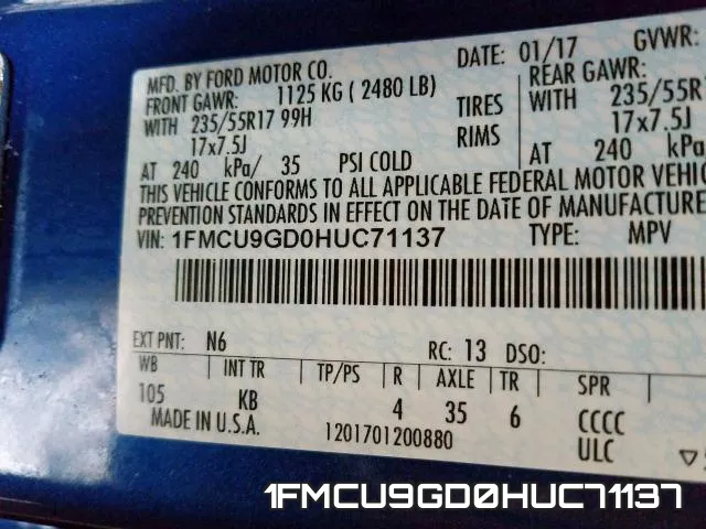1FMCU9GD0HUC71137 фото 2