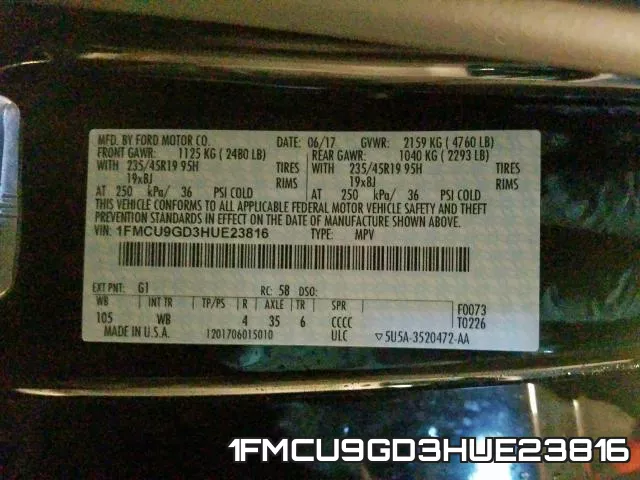 1FMCU9GD3HUE23816 фото 2