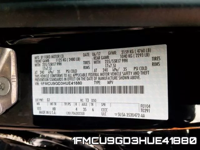 1FMCU9GD3HUE41880 фото 2