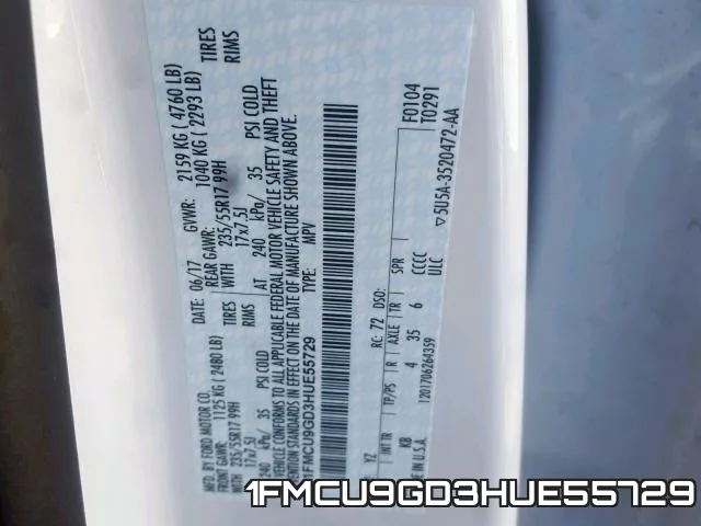 1FMCU9GD3HUE55729 фото 2