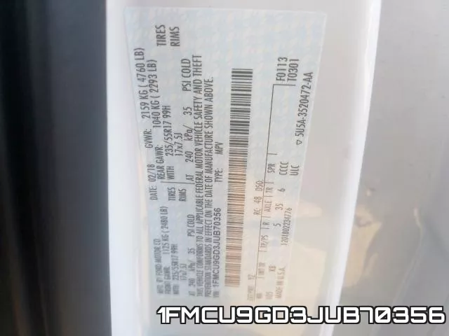 1FMCU9GD3JUB70356 фото 2