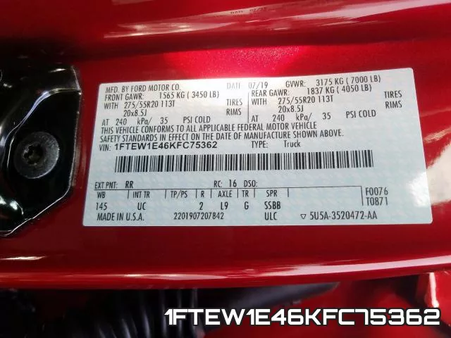 1FTEW1E46KFC75362 фото 2