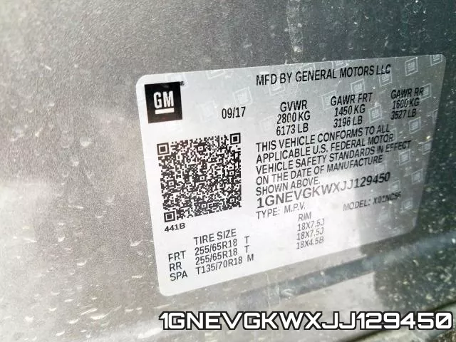 1GNEVGKWXJJ129450 фото 2