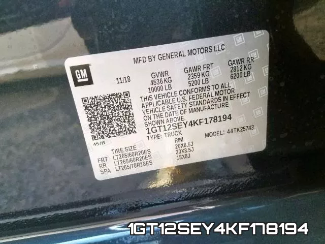 1GT12SEY4KF178194 фото 2
