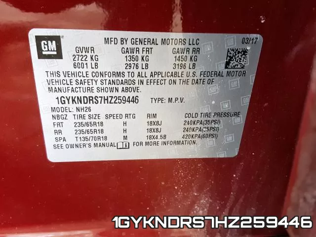 1GYKNDRS7HZ259446 фото 2