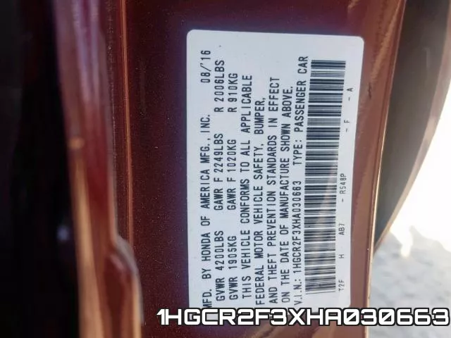 1HGCR2F3XHA030663 фото 2