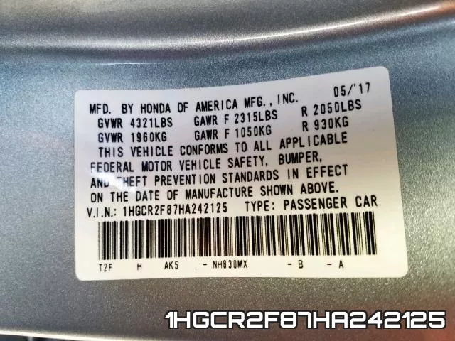 1HGCR2F87HA242125 фото 2