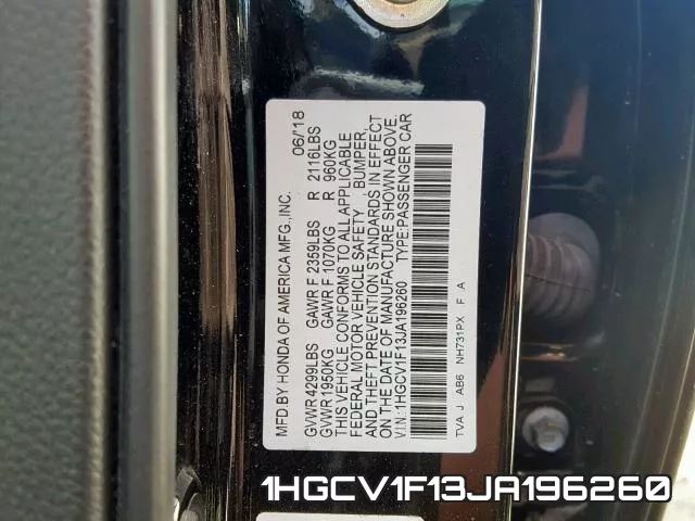 1HGCV1F13JA196260 фото 2