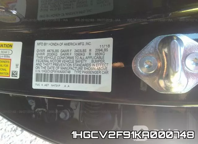 1HGCV2F91KA000748 фото 10