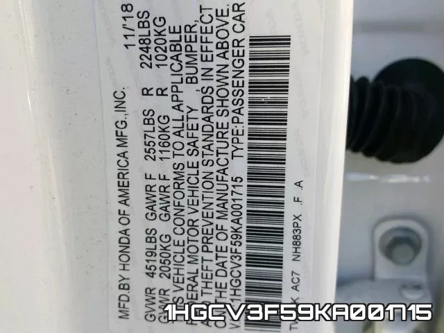1HGCV3F59KA001715 фото 2