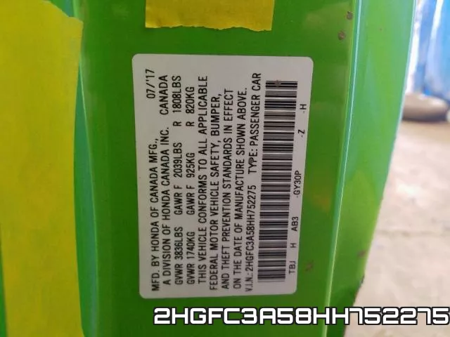 2HGFC3A58HH752275 фото 2