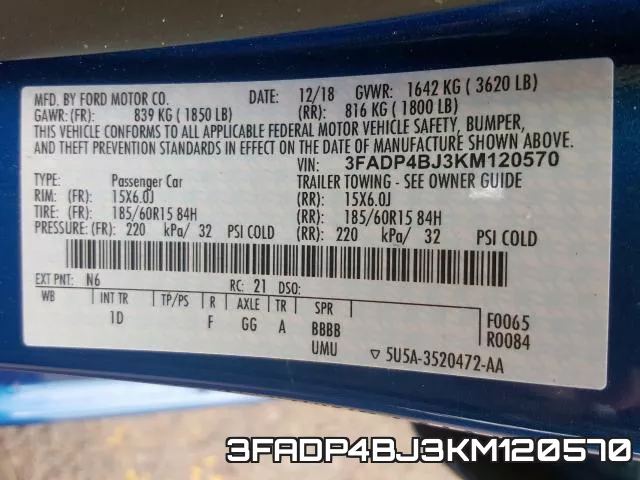 3FADP4BJ3KM120570 фото 2