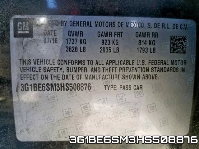 3G1BE6SM3HS508876 фото 2