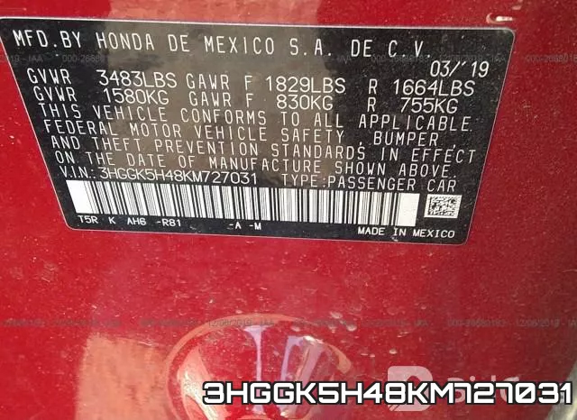 3HGGK5H48KM727031 фото 10