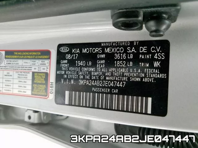 3KPA24AB2JE047447 фото 2