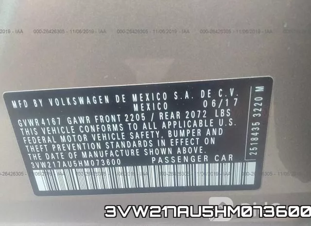 3VW217AU5HM073600 фото 10