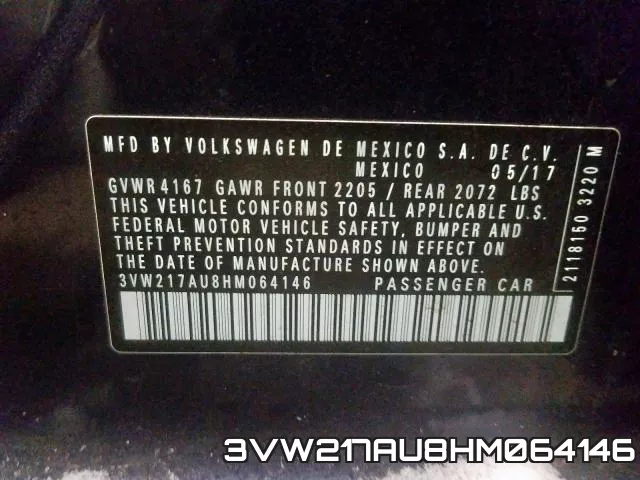 3VW217AU8HM064146 фото 2