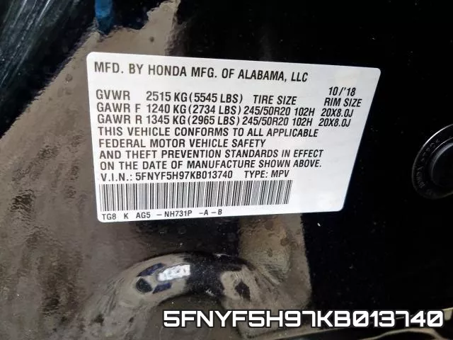 5FNYF5H97KB013740 фото 2