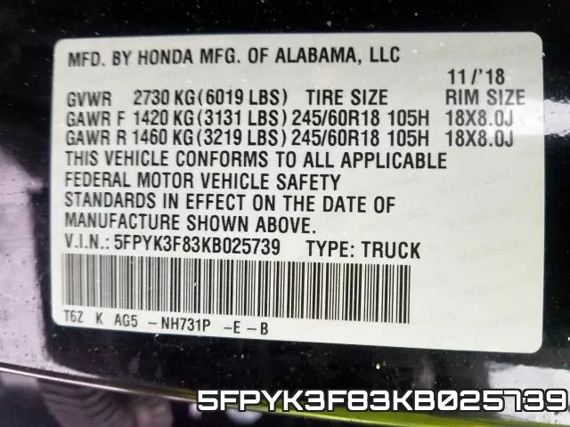 5FPYK3F83KB025739 фото 2