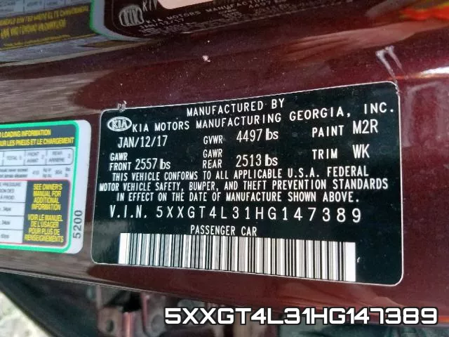 5XXGT4L31HG147389 фото 2