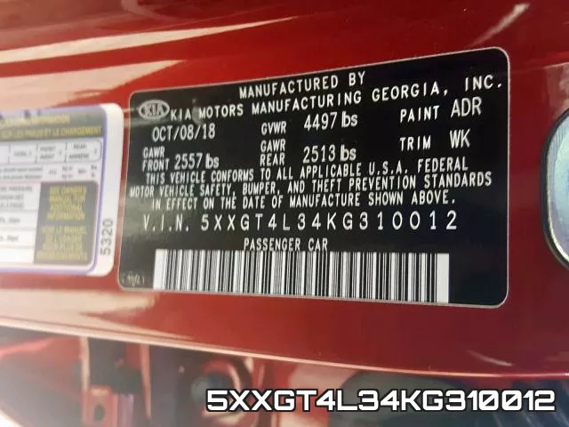 5XXGT4L34KG310012 фото 2