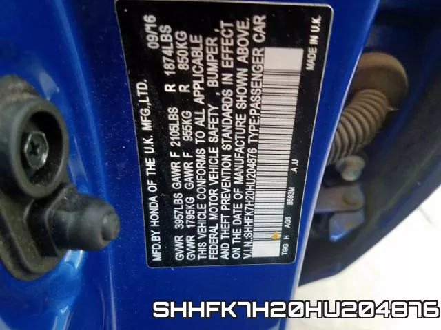 SHHFK7H20HU204876 фото 2