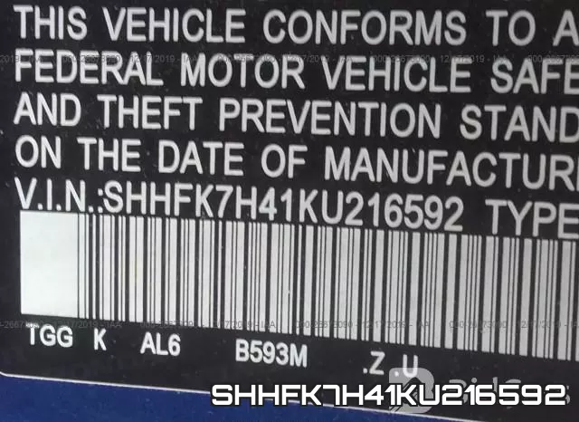 SHHFK7H41KU216592 фото 10