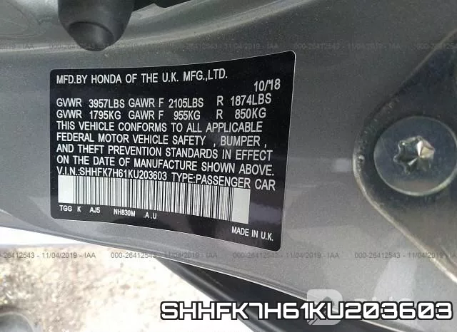 SHHFK7H61KU203603 фото 10
