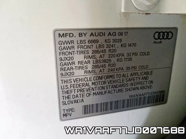 WA1VAAF77JD007688 фото 2