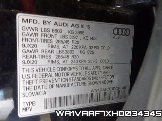 WA1VAAF7XHD034345 фото 2