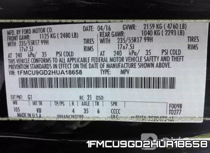 1FMCU9GD2HUA18658 фото 10