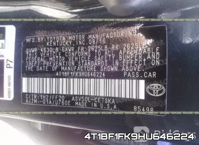 4T1BF1FK9HU646224 фото 10