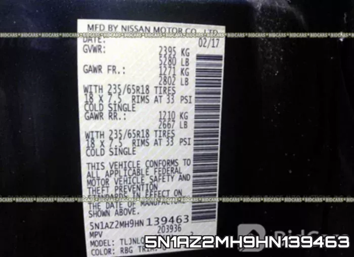 5N1AZ2MH9HN139463 фото 10