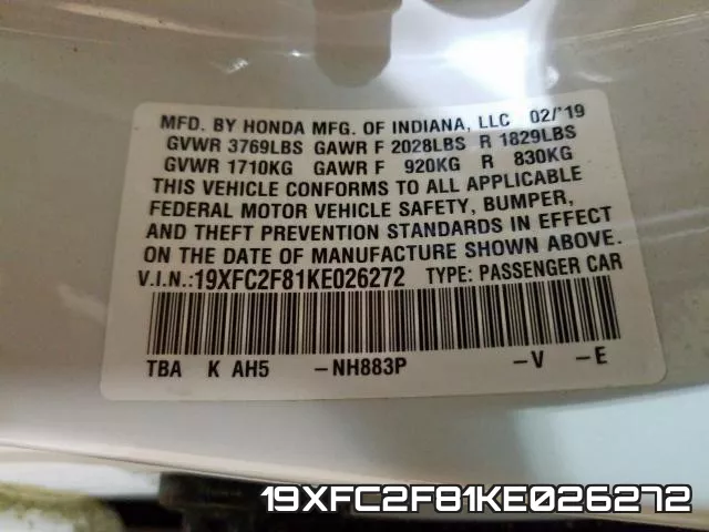 19XFC2F81KE026272 фото 2