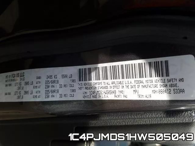 1C4PJMDS1HW505049 фото 2
