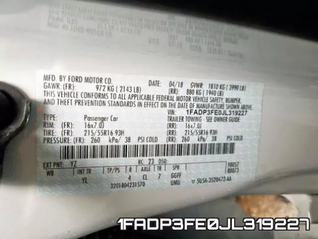 1FADP3FE0JL319227 фото 2
