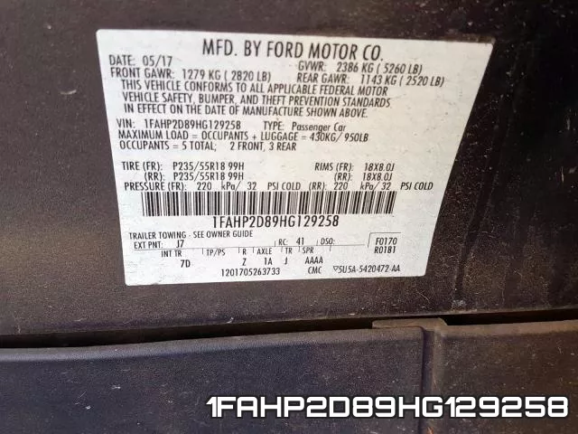 1FAHP2D89HG129258 фото 2
