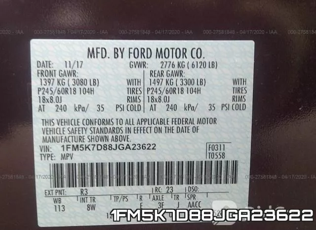 1FM5K7D88JGA23622 фото 10