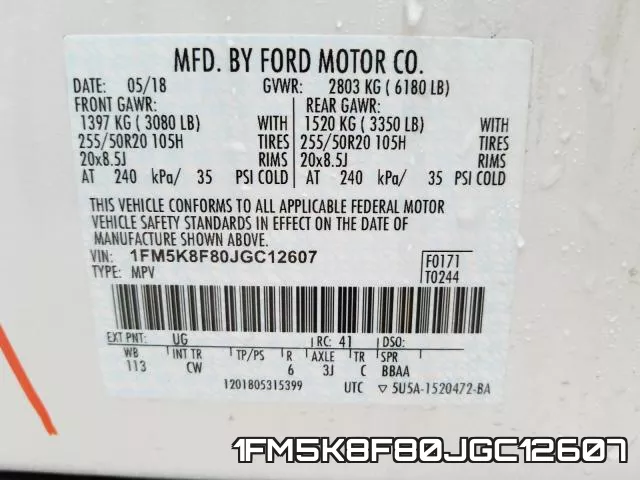 1FM5K8F80JGC12607 фото 2