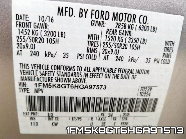 1FM5K8GT6HGA97573 фото 2