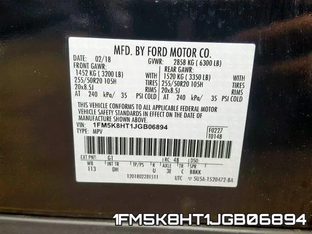 1FM5K8HT1JGB06894 фото 2